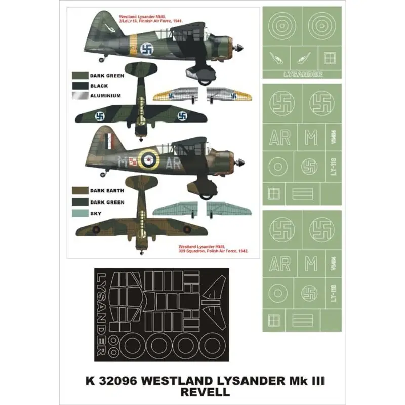 Westland Lysander Mk.III 1 canopy mask (exterior) + 3 insignia masks (designed to Be Farming with Revell kits) Lage Kosten