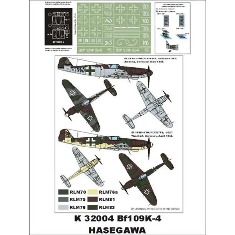 Rechtstreeks Van De Fabrikant Messerschmitt Bf 109K-4 2 canopy mask (exterior and interior) + 2 insignia masks (designed to Be Farming with Hasegawa kits)