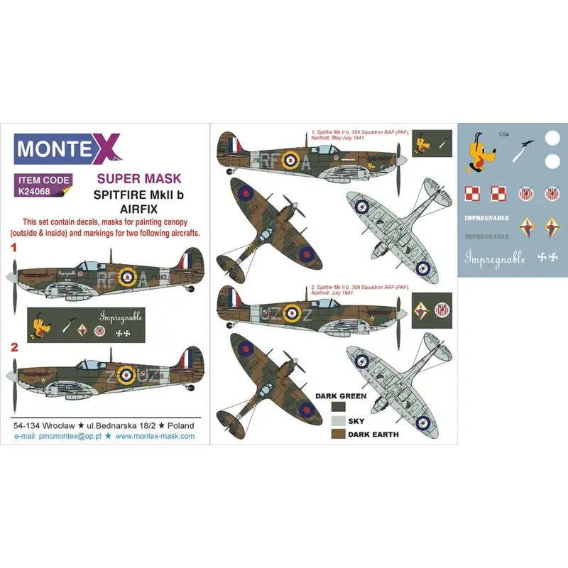 Premium Supermarine Spitfire Mk.IIb 2 canopy mask (exterior and interior) + 4 insignia masks + decals (designed To Be Farming with AIRFI