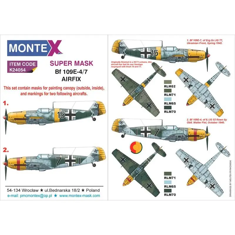 Messerschmitt Bf 109E-4/7 2 canopy mask (exterior and interior) + 3 insignia masks (designed to Be Farming with AIRFIX kits) Tijdelijk Beschikbaar
