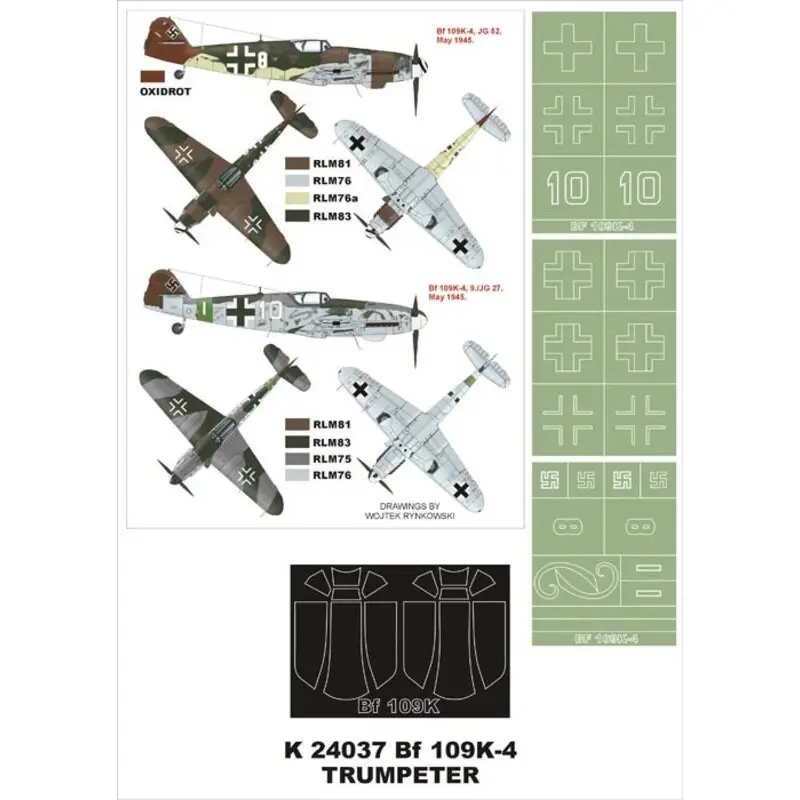 Nieuw Messerschmitt Bf 109K-4 2 canopy mask (exterior and interior) + 3 insignia masks (designed to Be Farming with Trumpeter kits)