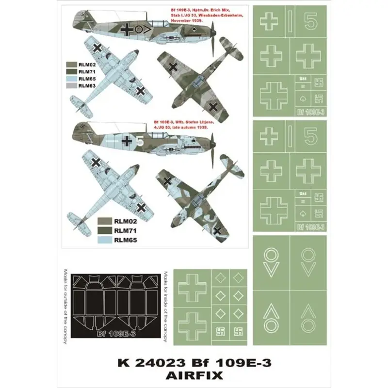 Seizoensaanbieding Messerschmitt Bf 109E-3 February canopy mask (exterior and interior) + 4 insignia masks (designed to Be Farming with Airfix kits
