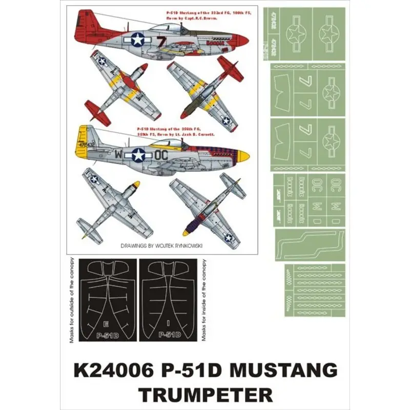 Beste Prijs North American P-51D Mustang 2 canopy mask (exterior and interior) + 6 insignia masks (designed to Be Farming with Trumpeter kit
