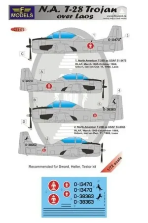 Sticker NA T-28 Trojan over Laos (designed To Be Farming with Sword, Testor and Heller kits) Nu Kopen