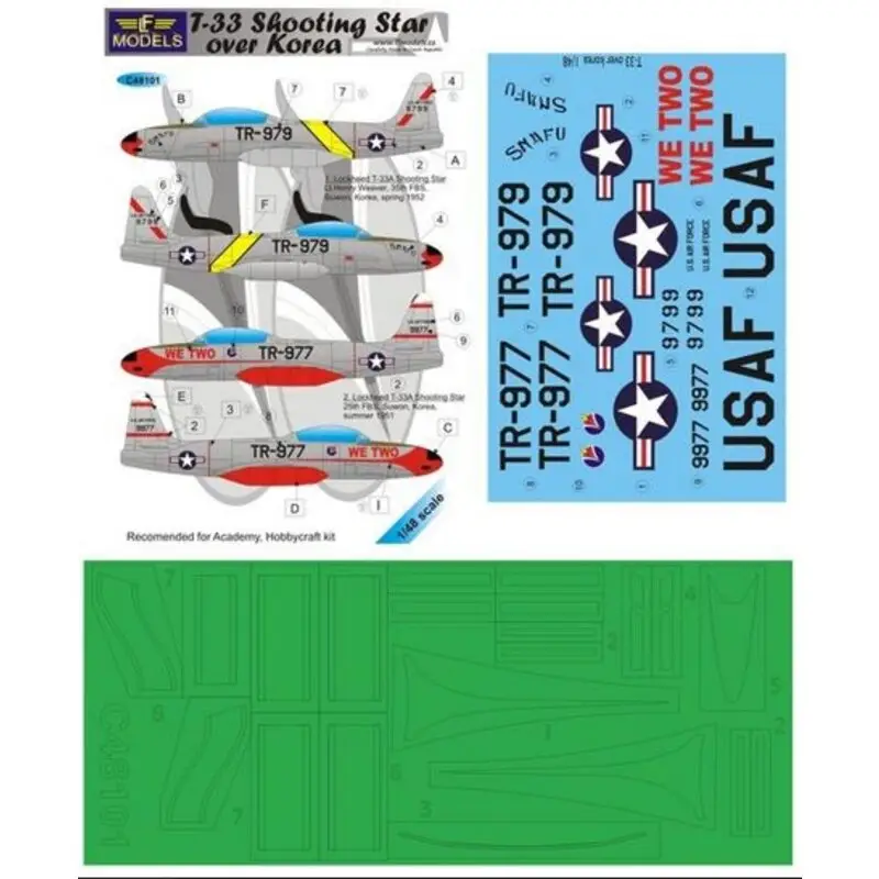 Sticker Lockheed T-33 Shooting over Korea (paint mask included) (designed To Be Farming with Academy and Hobbycraft kits) Superprijs