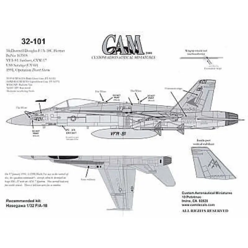 Sticker McDonnell-Douglas F / A-18C Hornet (1) AA 163 508/401 VFA-81 Sunliners USS Saratoga in 1991 with Desert Storm kill marki Favoriet