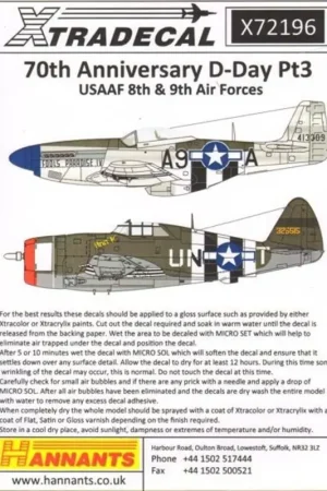 Sticker D-Day 70th Anniversary June 1944 Pt 3, 8th and 9th U.S. Army Air Forces (12) P-51B Mustang 43-6523 YF-E 358thFS, 355thFG Finale Uitverkoop