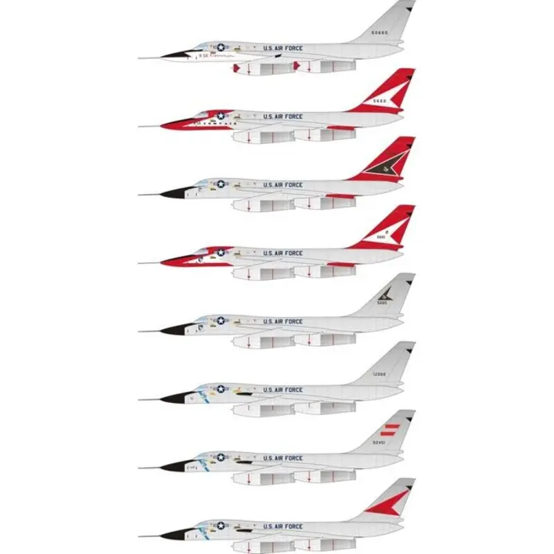 Koop Vandaag Sticker B-58 Hustler: This very comprehensive 4-page decal sheet Provides 19 (nineteen) marking options for the B-58 Hustler.