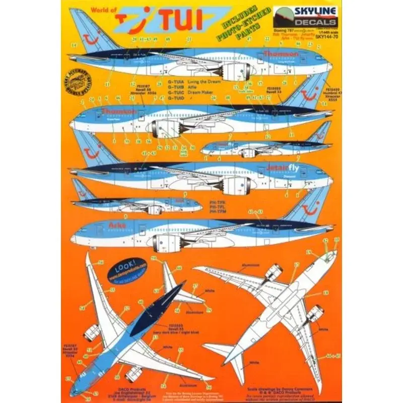 Sticker Boeing 787 Dreamliner for the TUI group (Thomson) 's (includes Photo-etch) Boeing B787 Dreamliner Laatste Versie