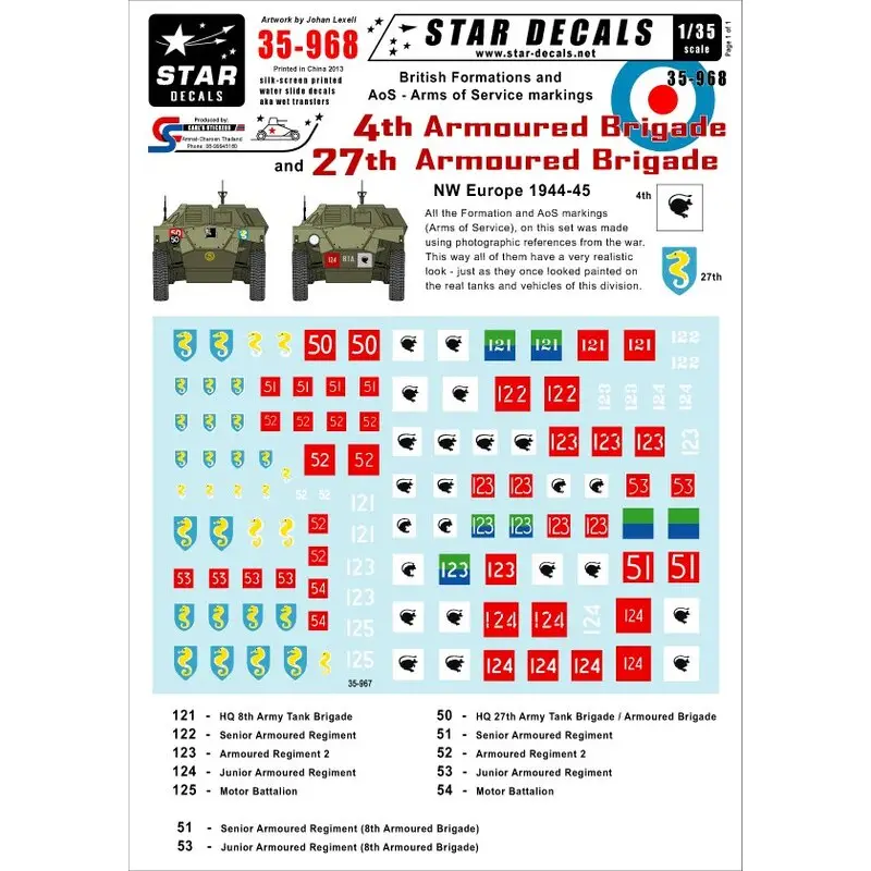 Direct Beschikbaar British 4th and 27th Armoured Brigade NW Europe. Generic Formations and AoS markings
