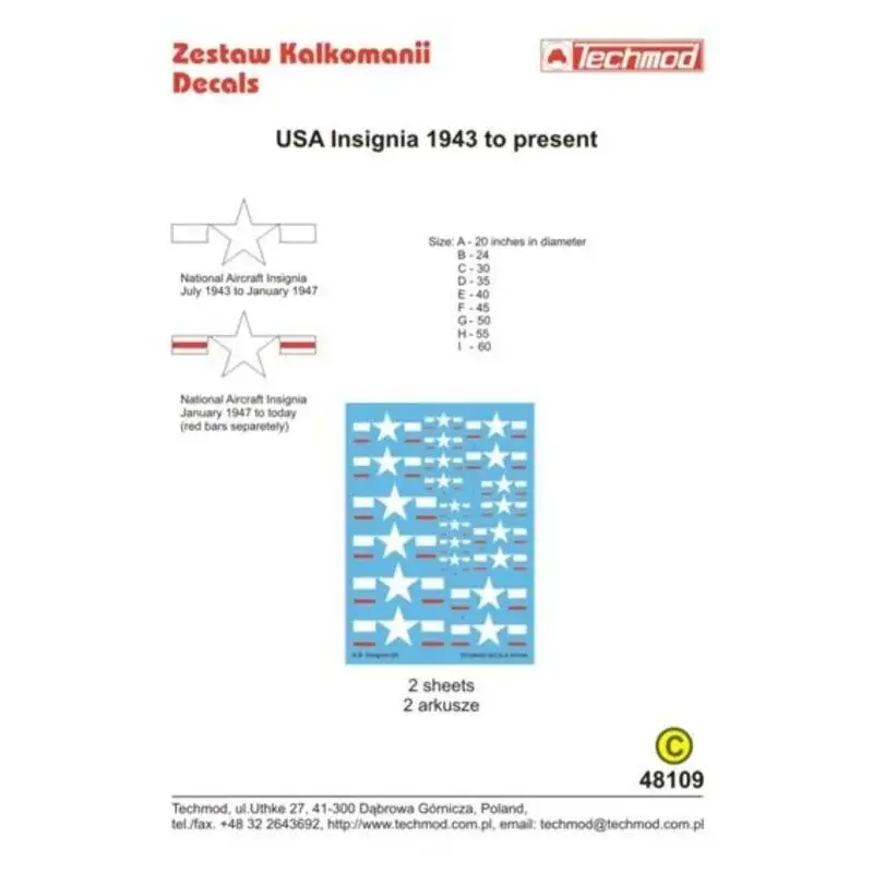 Sticker US National Insignia: 1943 to Present -- 20, 24, 30, 35, 40, 45, 50, 55 and 60 inches in diameter Aanbieding