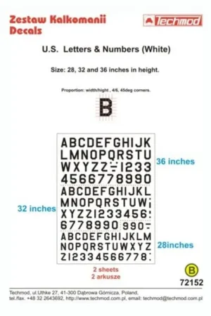 Sticker US Letters - Numbers (Black) -- 28, 32 and 36 inches height x 2 sheets Decal Uitverkoop