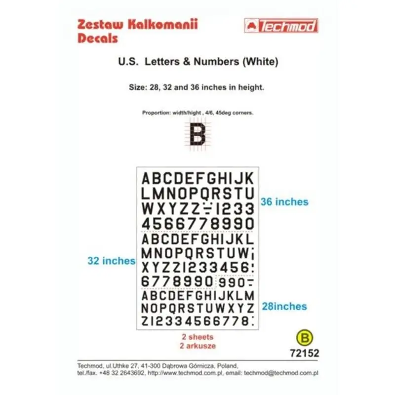 Sticker US Letters - Numbers (Black) -- 28, 32 and 36 inches height x 2 sheets Decal Uitverkoop