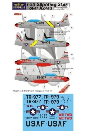 Sticker T-33 Shooting Star over Korea (decal and mask included) (designed to be used with Sword, Hasegawa and Platz kits) Weekendaanbieding