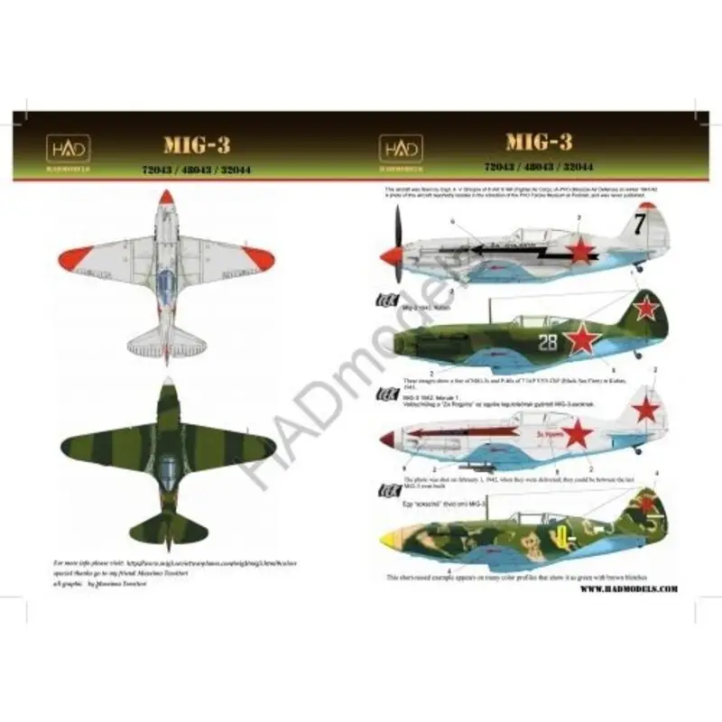 Korting Sticker Mikoyan MiG-3 (white 28, yellow9, black7 with Za Stalina, Za Rodinu) Decal