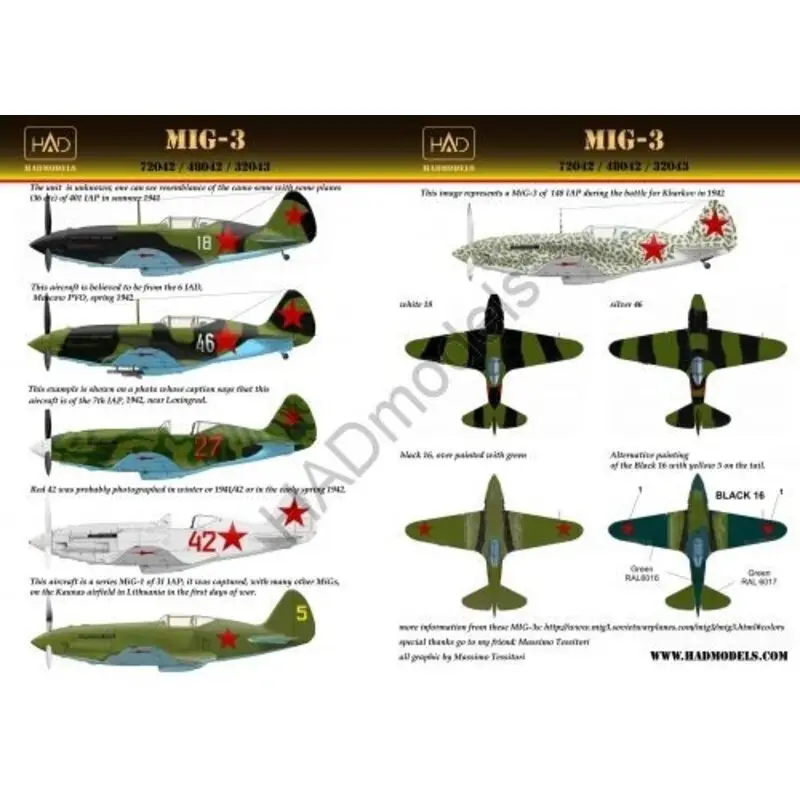 Speciale Aanbieding Sticker Mikoyan MiG-3 (silver 46, white 18, black 16, red 42, red 27) Decal
