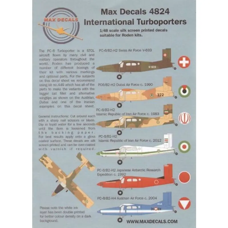 Direct Verzonden Sticker International Pilatus Turbo Porter selection. Switzerland, Austria, Iran, Dubai and Japan. For use with Roden