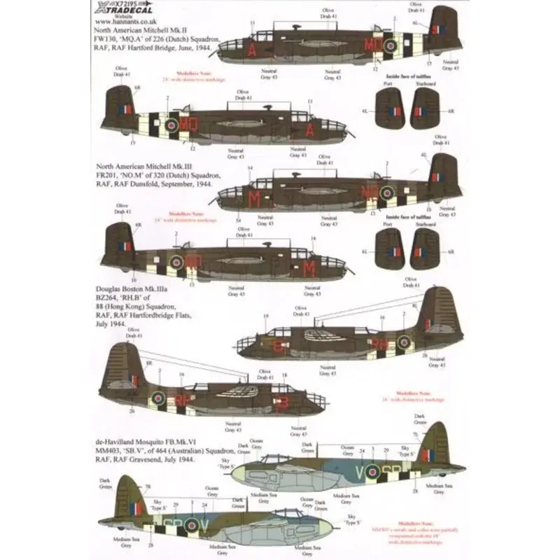 Seizoensaanbieding Sticker D-Day 70th Anniversary June 1944-2014 Pt 2 RAF Multi engine aircraft and Glider (9) North American B-25 Mitchell Mk.II F
