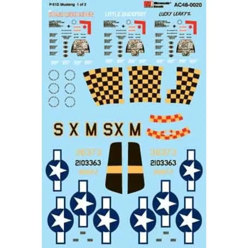 Must-Have Sticker North - American P-51 Mustang -THE STARS LOOK DOWN , LUCKY Leaky II , LITTLE Duckfoot -2 Sheets