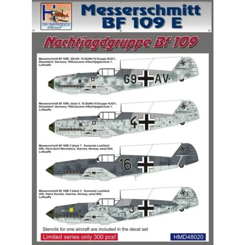 Rechtstreeks Van De Fabrikant Sticker Messerschmitt Bf 109E Messerschmitt Bf 109 Nachtjagdgruppe , Pt.1 Decal