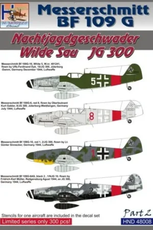 Sticker Messerschmitt Bf 109G Nachtjagdgeschwader Wilde Sau JG300 , Pt.2 Decal Koop Online