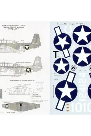 Sticker Grumman TBM- 1C Avenger2 T10 VC- 13 U.S.S. Core bluegrey 1943 / lt gray -White 124 VT- 7 USS Horseshoe Hancolck 3 color Meest Verkocht
