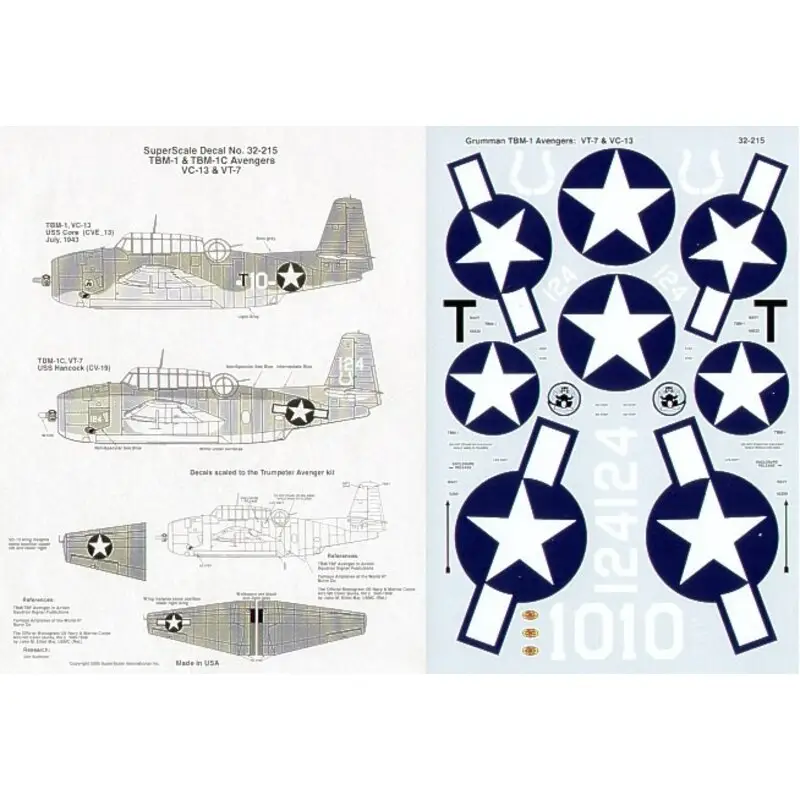 Sticker Grumman TBM- 1C Avenger2 T10 VC- 13 U.S.S. Core bluegrey 1943 / lt gray -White 124 VT- 7 USS Horseshoe Hancolck 3 color Meest Verkocht