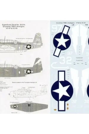 Betrouwbaar Sticker Grumman TBM- 3 Avenger White 32 VC- 97 U.S.S. Straight Massar 1945 3 color camouflage