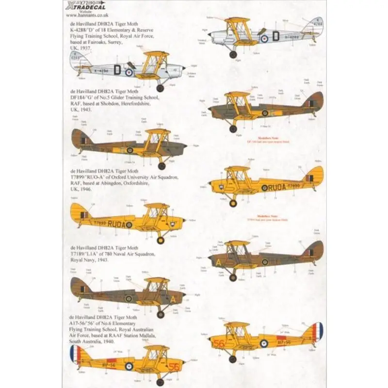 Actieprijs Sticker DH.82A de Havilland Tiger Moth (10) K4288 / D 18 Elementary and Reserve FTS , Fairoaks , Surrey 1837 DF184 / G No. 5 Gli