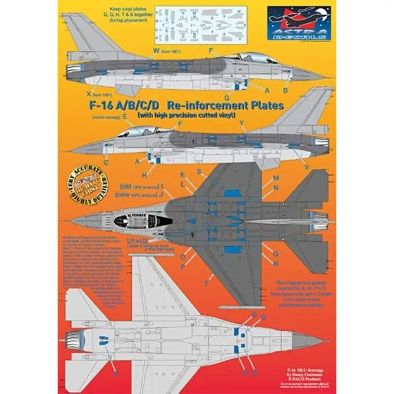 Tijdelijk Beschikbaar General- Dynamics F-16A/F-16B . Lockheed Martin F-16C/F-16D Reinforcement plates x 3 sets