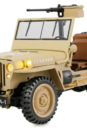Amewi 1/14 4WD Jeep Willys MB Scale Crawler 4WD RTR - Zand (metaal, led, geluid, en 2-speed) Beperkte Voorraad