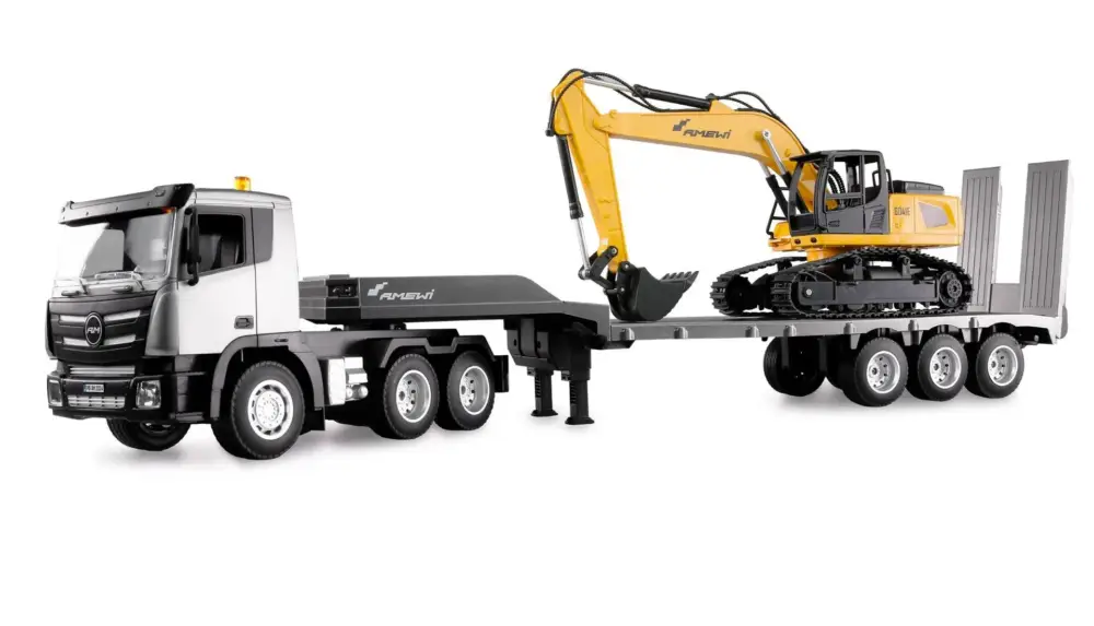 Gereduceerde Prijs Amewi 2-in-1 dieplader/graafmachine set G836E/G041E 1:24 RTR